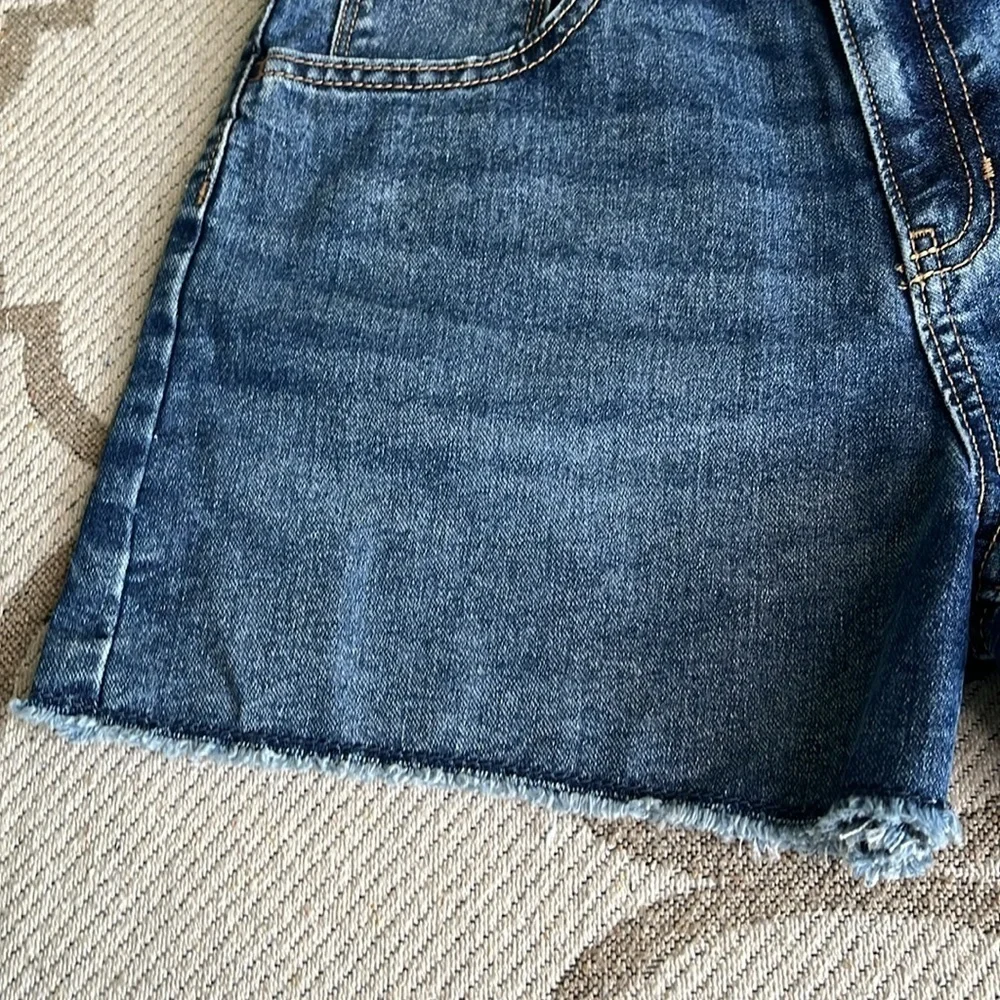 Old navy high-rise sky high adjustable waist Frayed-Hem blue jean shorts